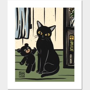 Lovely bear and cat Posters and Art